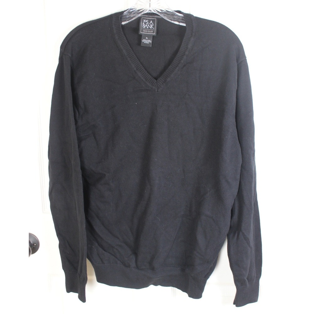 Jos A‎ Bank Traveler Black V Neck Long Sleeve Pima Cotton Sweater XL